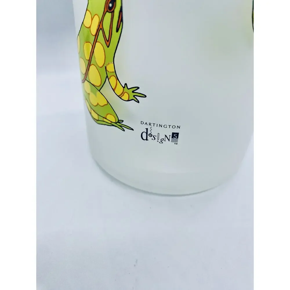 Darlington Designs Frosted Glass Jug Turtles Frogs Design Vintage MCM Feel